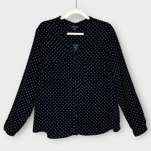 Notations polka dot blouse XL black & white relaxed fit long sleeve career top